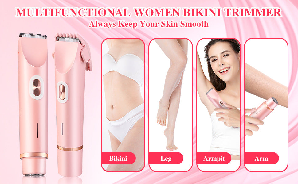 2-in-1 Ladies Electric Shaver & Trimmer - IPX7 Waterproof, USB-C Rechargeable, Dual Head Design(Purple)