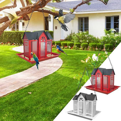 Charming House-Shaped Hanging Bird Feeder - Durable Metal Design for Wild Birds(pink)