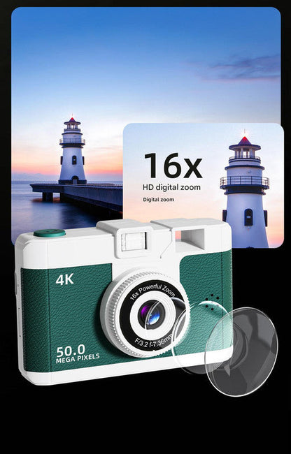 Compact 4K Digital Camera - 50MP, 16x Zoom, 2.4-inch IPS Screen, WiFi & Fill Light - Retro CCD Style(black)