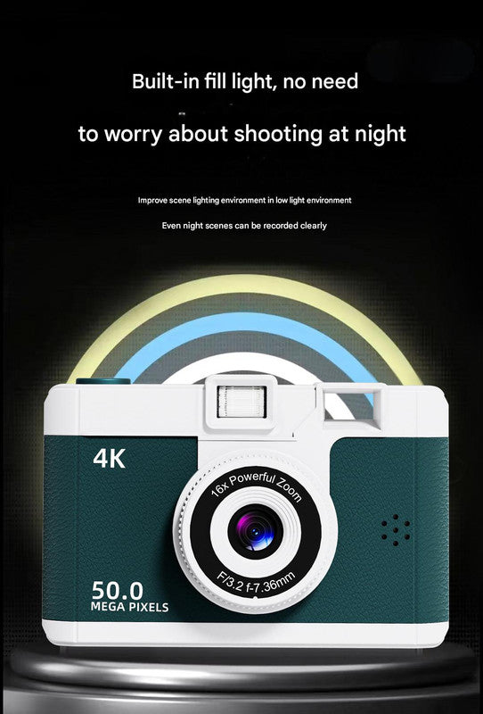 Compact 4K Digital Camera - 50MP, 16x Zoom, 2.4-inch IPS Screen, WiFi & Fill Light - Retro CCD Style(Brown)