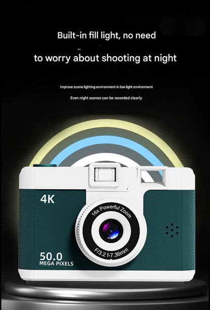 Compact 4K Digital Camera - 50MP, 16x Zoom, 2.4-inch IPS Screen, WiFi & Fill Light - Retro CCD Style(Brown)