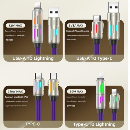Universal PD Fast Charging Cable with LED Indicator - Zinc Alloy, Durable 1.5m Silicone Cord - Multiple Connector Options(Gray)
