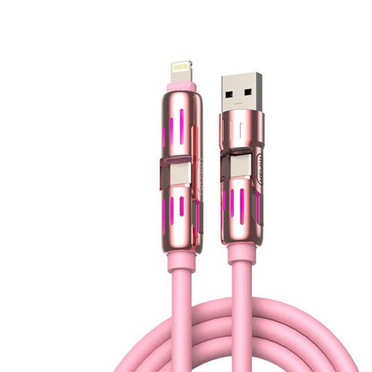 Universal PD Fast Charging Cable with LED Indicator - Zinc Alloy, Durable 1.5m Silicone Cord - Multiple Connector Options(Pink)