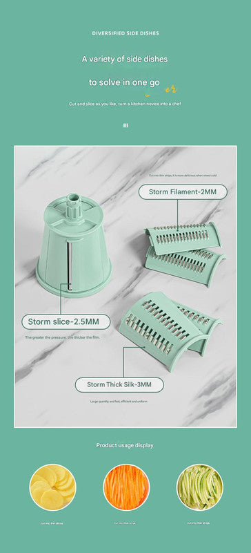 Multi-Function Rotary Vegetable Slicer & Grater - 5 Blade Types (10 Pcs Total) with Storage Box-green
