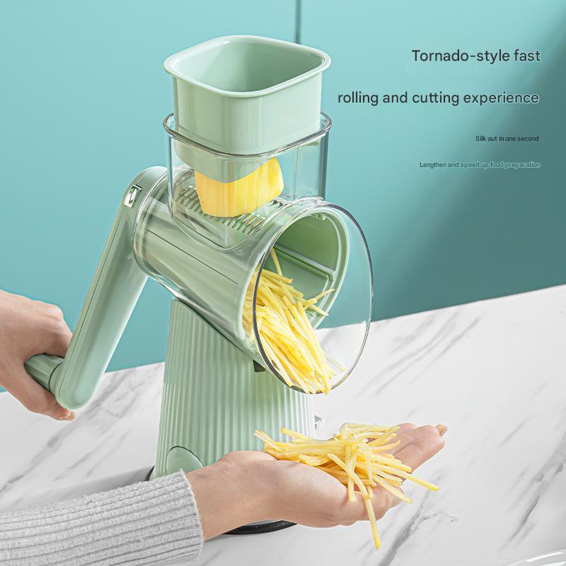 Multi-Function Rotary Vegetable Slicer & Grater - 5 Blade Types (10 Pcs Total) with Storage Box-white