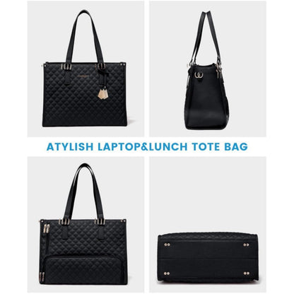 Stylish Quilted Laptop & Lunch Tote Bag , Water-Resistant with Insulated Compartment & Clutch(Beige)