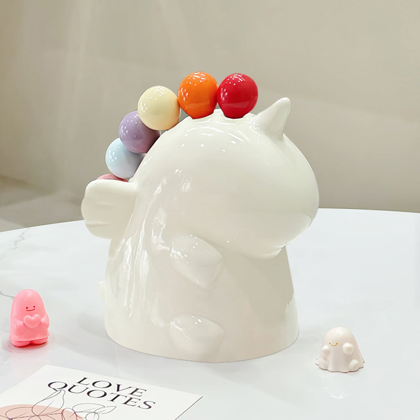 Adorable Unicorn Ceramic Fruit Fork Holder Set - Includes Stainless Steel Forks with Ball Tops(white)