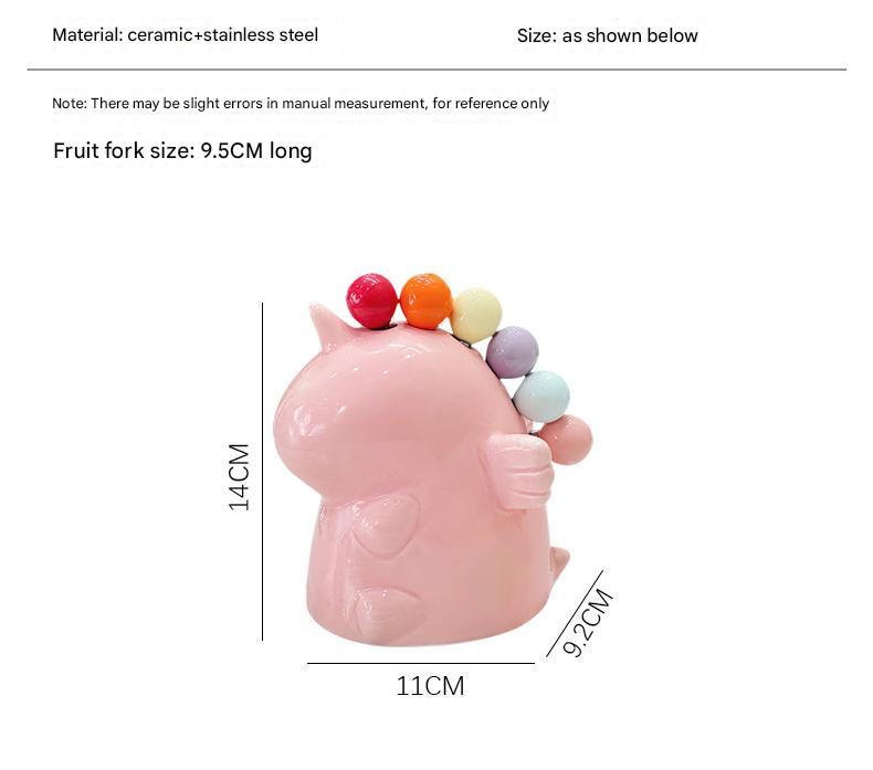 Adorable Unicorn Ceramic Fruit Fork Holder Set - Includes Stainless Steel Forks with Ball Tops(white)