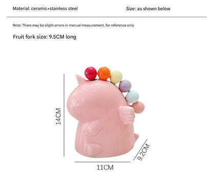 Adorable Unicorn Ceramic Fruit Fork Holder Set - Includes Stainless Steel Forks with Ball Tops(white)