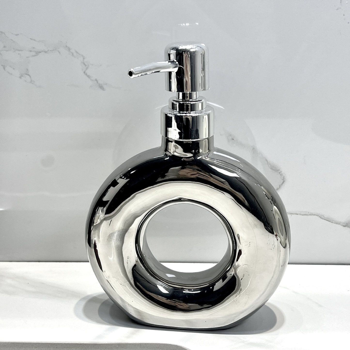 Modern Ceramic Soap & Lotion Dispenser - Unique Geometric Designs, 300ml Capacity(Donut lotion bottle, silver)