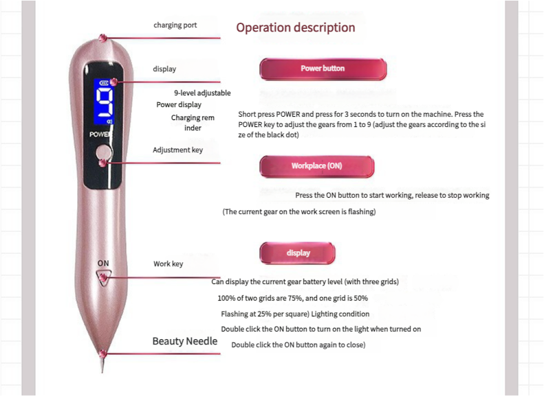 Professional 9-Level Skin Tag & Mole Remover Pen - USB Rechargeable with LED Display & Multiple Needles(white)