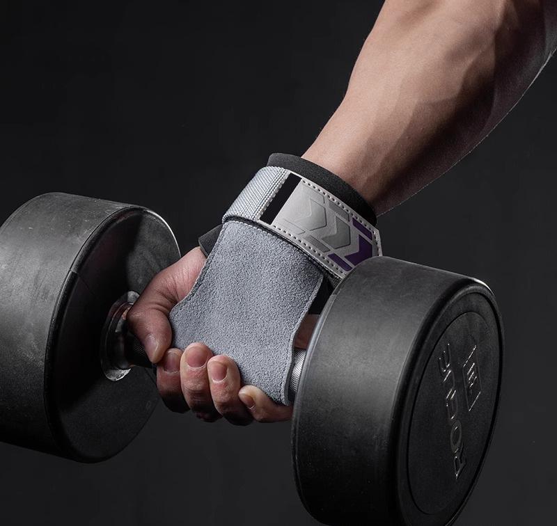 Heavy Duty Weightlifting Grips - Anti-Slip Cowhide Palm Protectors with Neoprene Wrist Support & Adjustable Straps(Purple)