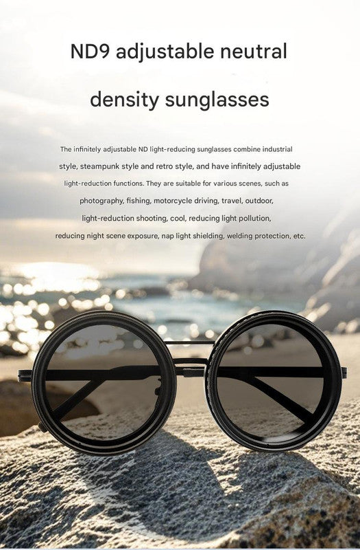 Adjustable ND9 Filter Sunglasses,Steampunk Retro Design with Polarized HD Anti-Glare Lenses(black)