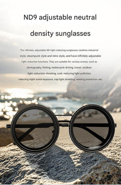 Adjustable ND9 Filter Sunglasses,Steampunk Retro Design with Polarized HD Anti-Glare Lenses(black)