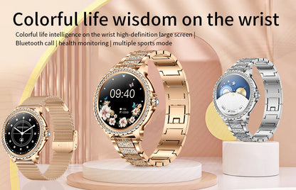 Elegant Women's Smartwatch,HD Touchscreen, Bluetooth Calls, Health Monitoring(gold)