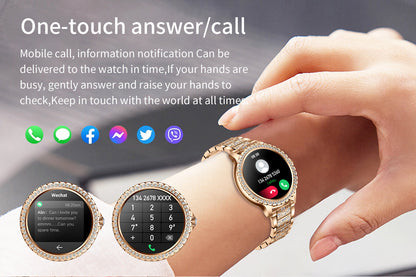 Elegant Women's Smartwatch,HD Touchscreen, Bluetooth Calls, Health Monitoring(gold)