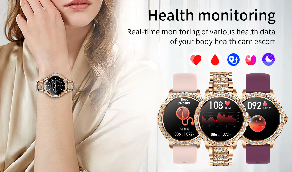 Elegant Women's Smartwatch,HD Touchscreen, Bluetooth Calls, Health Monitoring(Silver Thin Steel Strip)