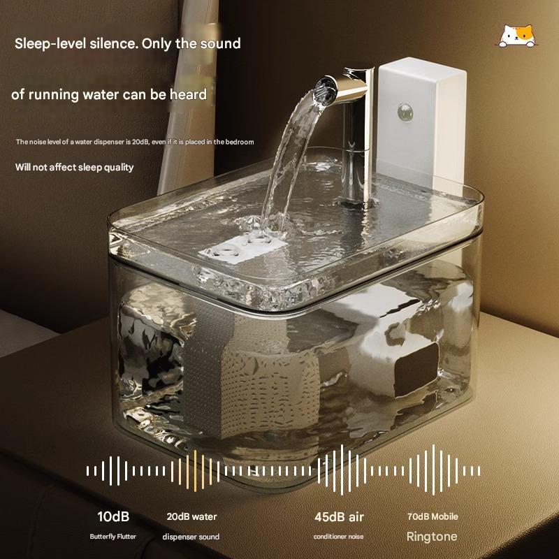 Transparent yellow Wireless Sensor Pet Water Fountain - 1.5L Automatic Filtered Dispenser