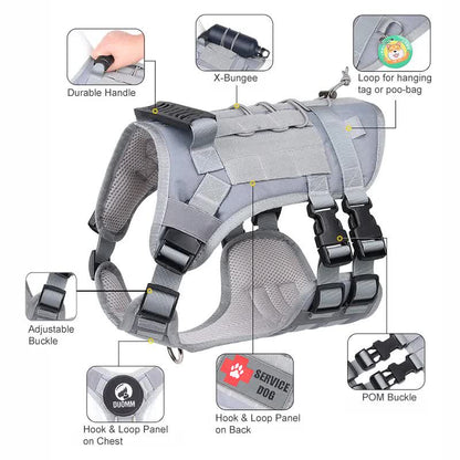 Gray Tactical Dog Training Harness - Adjustable Vest for Training and Walking - M