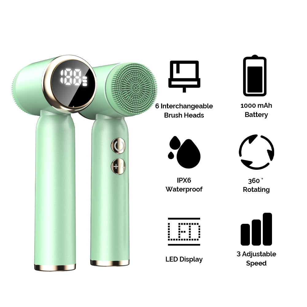 White 6-in-1 Electric Facial Cleansing Brush Set - Rechargeable & Waterproof
