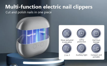 Black Multi-Function Electric Nail File - Built-in Storage Space, LED Light, Quiet Operation
