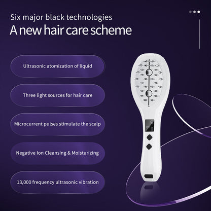 Multi-function Scalp Applicator Comb - Ultrasonic Spray, Red/Blue Light, Microcurrent