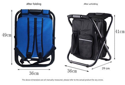 Blue Insulated Cooler Backpack Chair - Foldable Stool for Picnics & BBQ