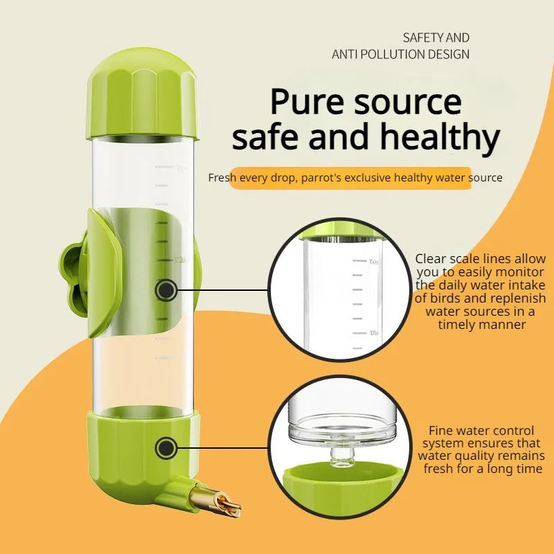 Grey Automatic Bird Water Feeder Bottle (200ml) - Leakproof No-Drip Dispenser for Parrots