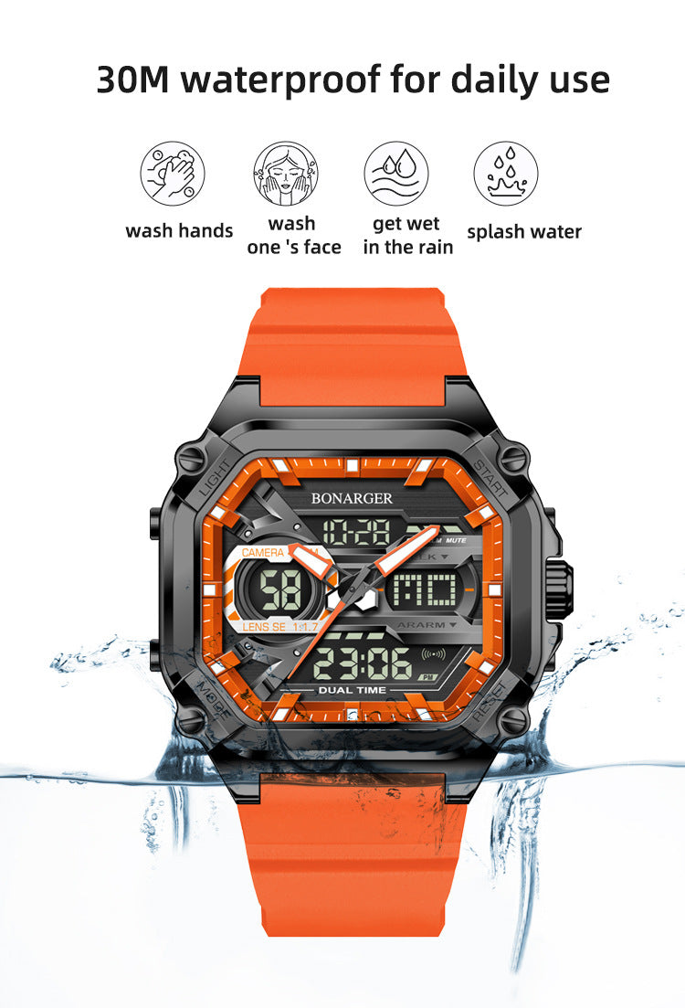 Green Men's Dual Display Watch - Dual Time Digital Analog Waterproof Sports Watch