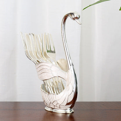 Elegant Swan Base Spoon Holder Set with 6 Coffee/Dessert Spoons(Silver fork)