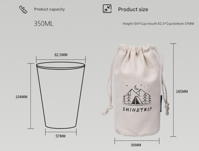 Black 304 Stainless Steel Camping Cup - 350ml Outdoor Drinkwareï¼ˆSet of 4 with Bagï¼‰