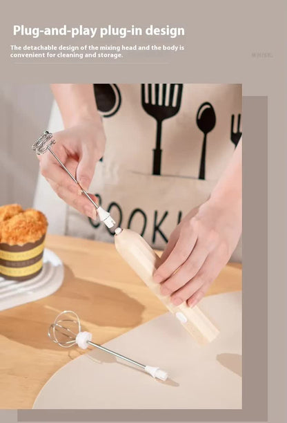 Apricot Mini Hand Mixer with Frother & Balloon Whisk Heads - Rechargeable Kitchen Tool