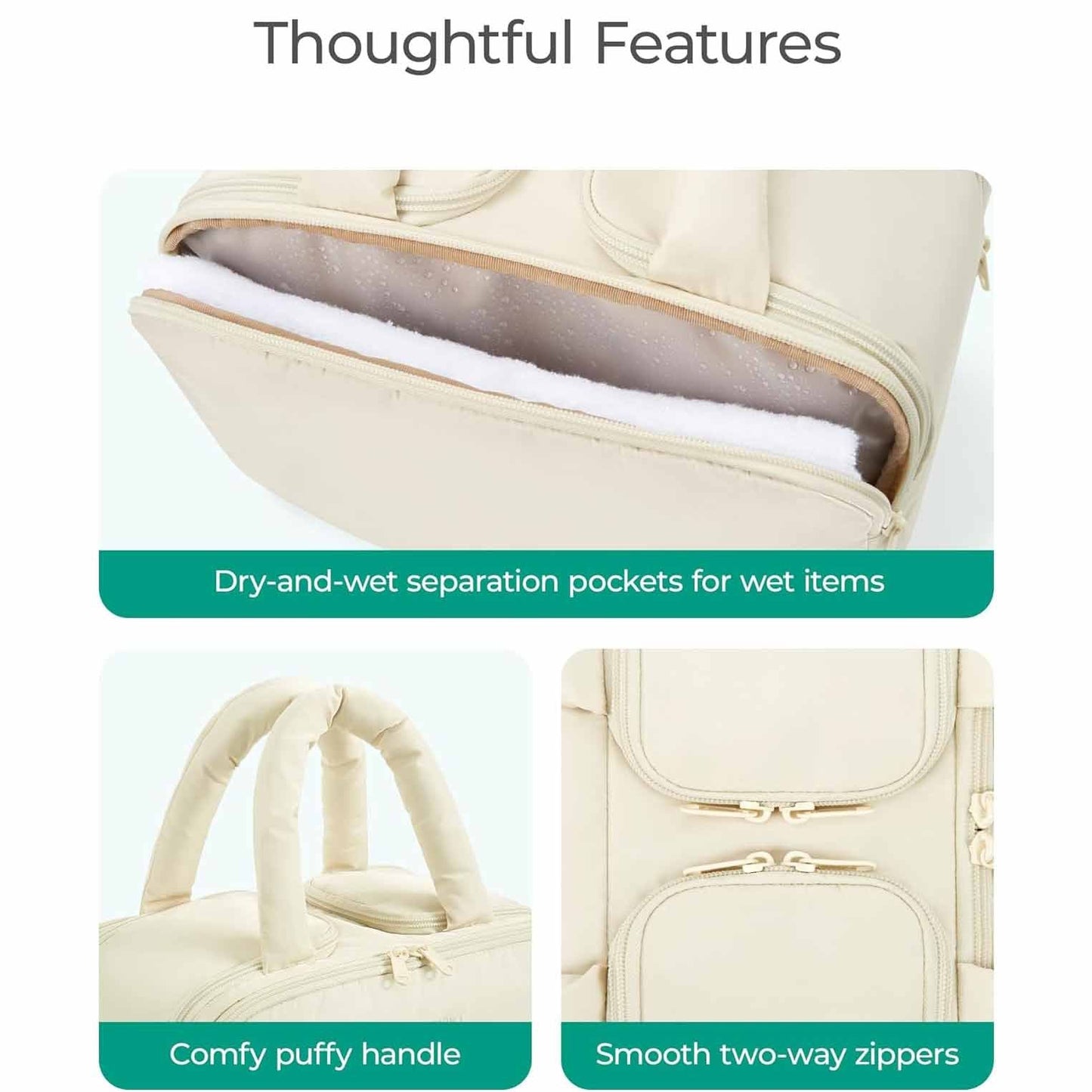 Black Puffy Travel Wash Bag with Wide-Mouth Access and Wet-Dry Pockets