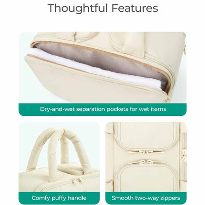 Black Puffy Travel Wash Bag with Wide-Mouth Access and Wet-Dry Pockets