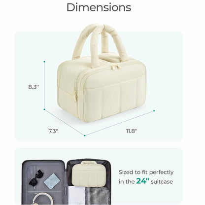 Black Puffy Travel Wash Bag with Wide-Mouth Access and Wet-Dry Pockets
