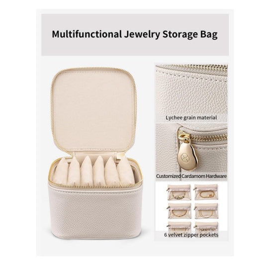 Pink Compact Travel Jewelry Box with 6 Individual Velvet Zipper Pouches