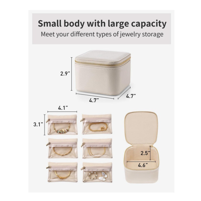 Green Compact Travel Jewelry Box with 6 Individual Velvet Zipper Pouches