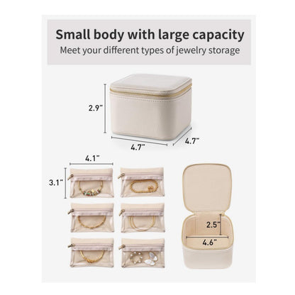 Green Compact Travel Jewelry Box with 6 Individual Velvet Zipper Pouches