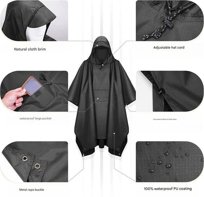 Blue Portable Outdoor Camping Poncho - Can be used as Raincoat, Tarp, Ground Cover (Polyester silver coated without pockets)