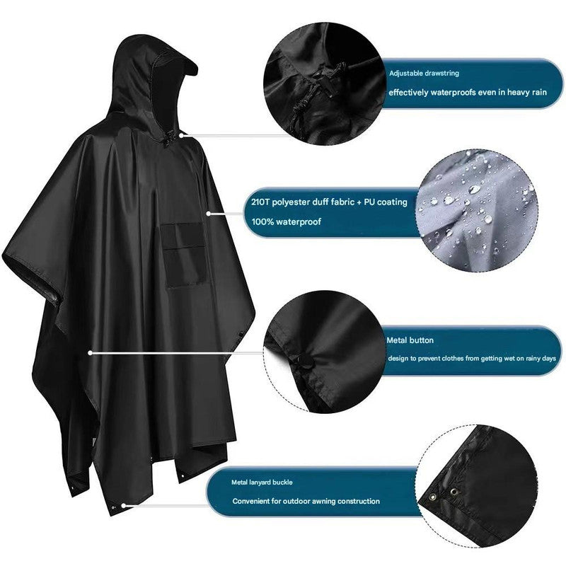 Orange Portable Outdoor Camping Poncho - Can be used as Raincoat, Tarp, Ground Cover (Polyester silver coated without pockets)