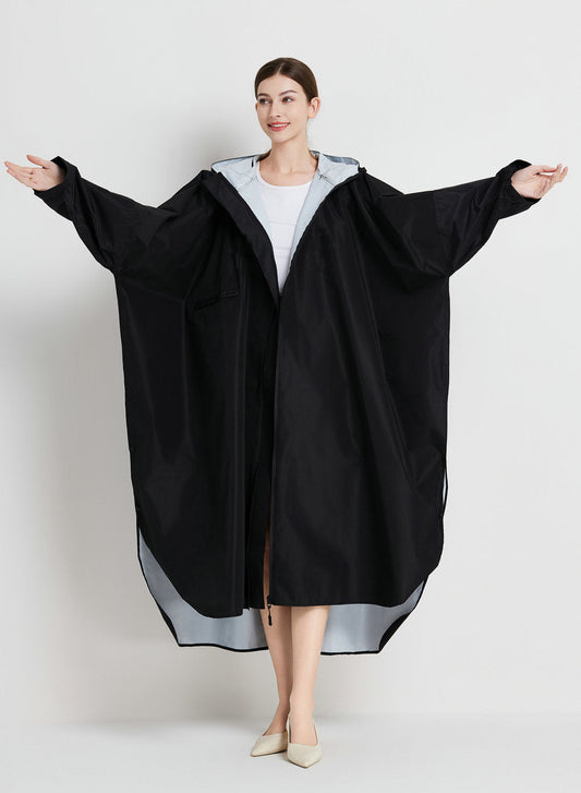 Black Stylish Waterproof Raincoat Poncho - Long, Packable for Outdoor Travel & Hiking