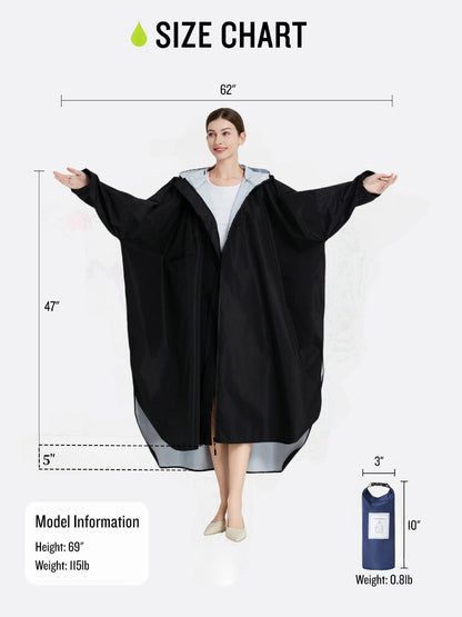 Sea blue Stylish Waterproof Raincoat Poncho - Long, Packable for Outdoor Travel & Hiking