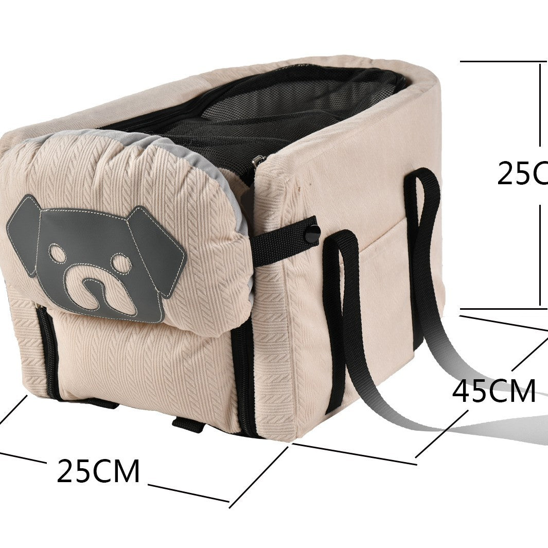 Beige Pet Car Booster Seat for Small Dogs & Cats - Safe Travel Carrier Bed