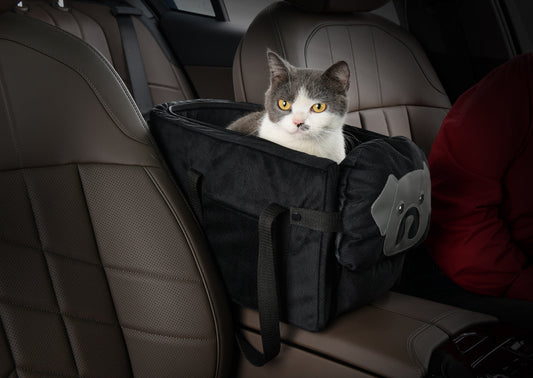 Black Pet Car Booster Seat for Small Dogs & Cats - Safe Travel Carrier Bed
