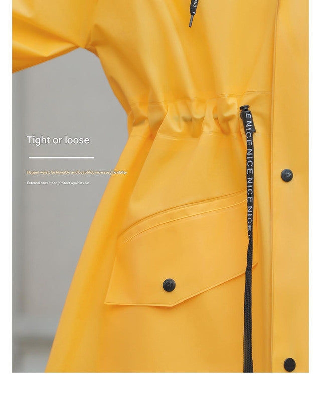 Yellow Women's Long Waterproof Raincoat with Hood and Visor - Stylish Rain Jacket (Size - XL)