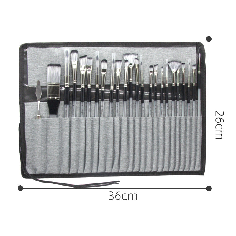 24pc Artist Paint Brush Set with Canvas Roll-Up Case - Nylon Hair Brushes for Acrylic Watercolor Oil Gouache Painting