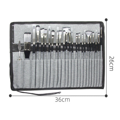 24pc Artist Paint Brush Set with Canvas Roll-Up Case - Nylon Hair Brushes for Acrylic Watercolor Oil Gouache Painting