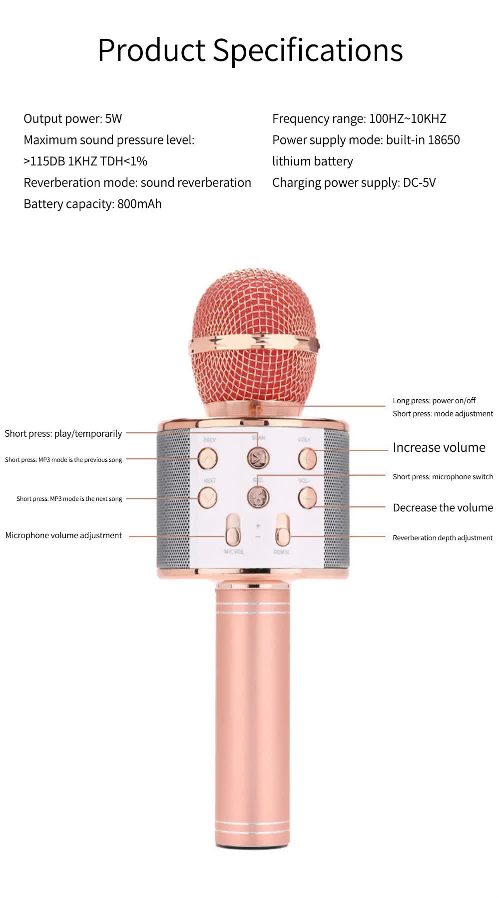 Black Bluetooth 5.0 Karaoke Microphone for Family Entertainment