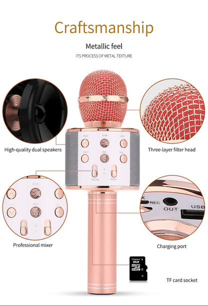 Black Bluetooth 5.0 Karaoke Microphone for Family Entertainment