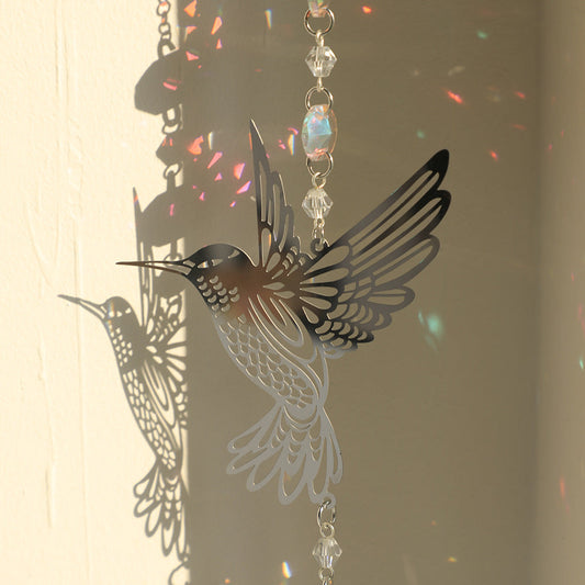 (Style A)2 PCS Hummingbird Metal Suncatcher with Crystal Accents - for Window or Wall Indoor Hanging Ornament